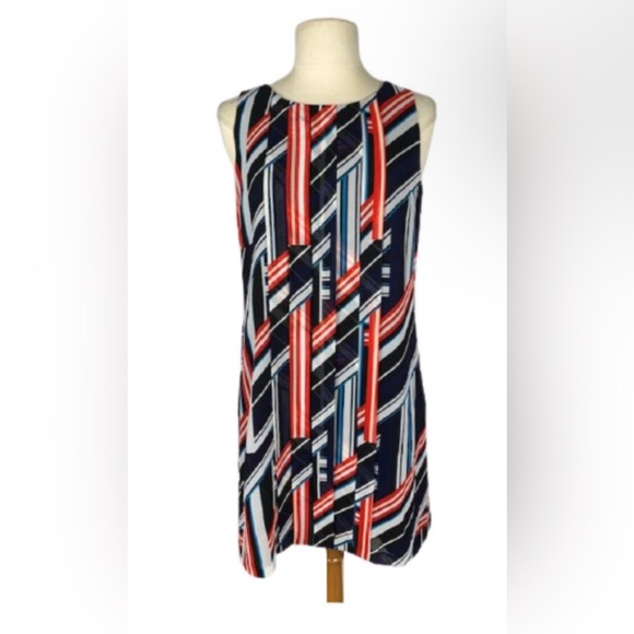 1. State Nautical Preppy Red, White and Blue Mini Pleated Shift Dress Sz L - Picture 2 of 5